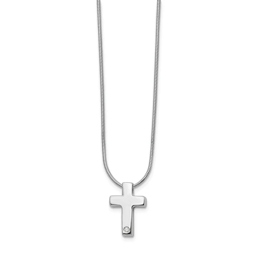 .01 Ct. Diamond Cross & Snake Chain Necklace in Rhodium Plated Silver