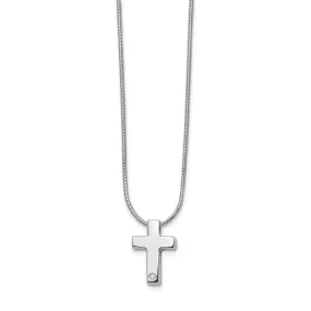 .01 Ct. Diamond Cross & Snake Chain Necklace in Rhodium Plated Silver