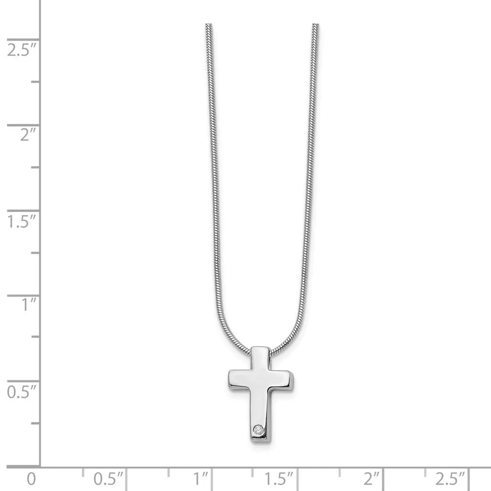 .01 Ct. Diamond Cross & Snake Chain Necklace in Rhodium Plated Silver