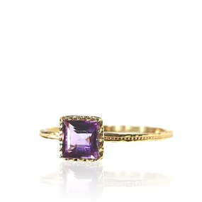 14K Yellow Gold Square Purple Amethyst 5X5mm Ring