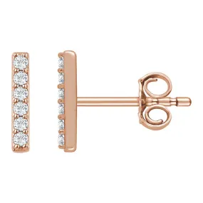 1.5 x 8.6mm 14k Rose Gold 1/10 CTW (H-I, I1) Diamond Bar Earrings