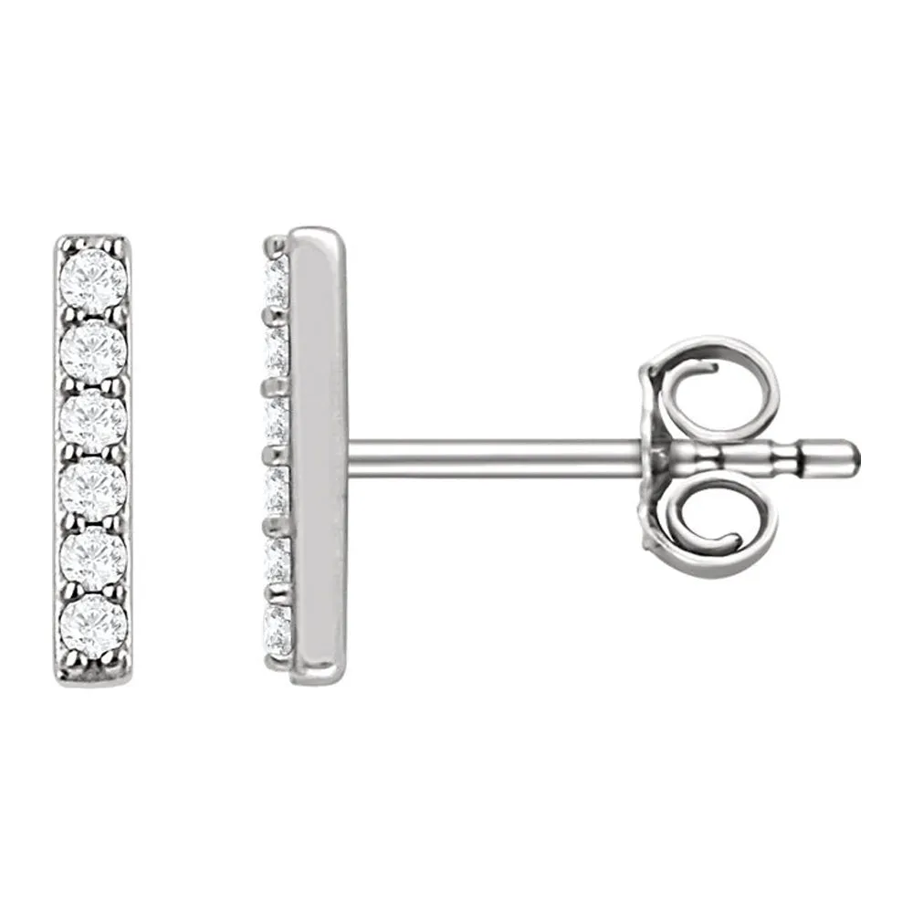 1.5 x 8.6mm 14k White Gold 1/10 CTW (H-I, I1) Diamond Bar Earrings