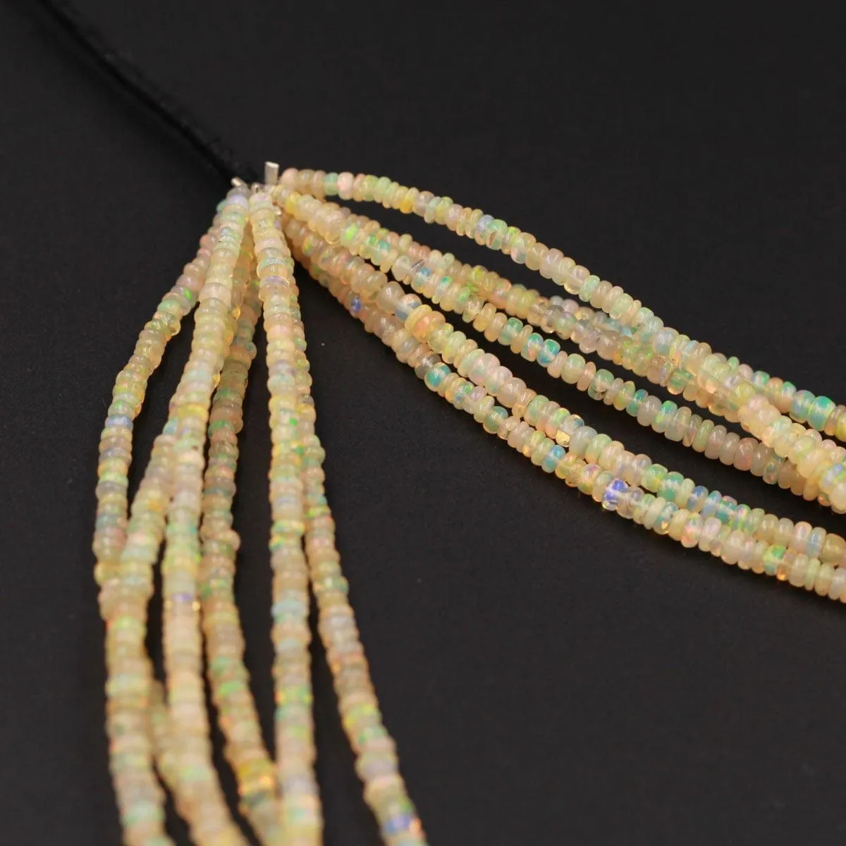 16 Inches Ethiopian Opal Beads Rondelle Graduating 3mm 4mm AAA Super Flashy Fiery Rainbow Yellow Opal Smooth Rondelle Beads 16" Strand