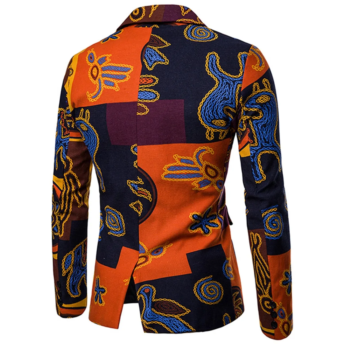 2-Piece Men's Two-Button Ethnic Style Print Suit