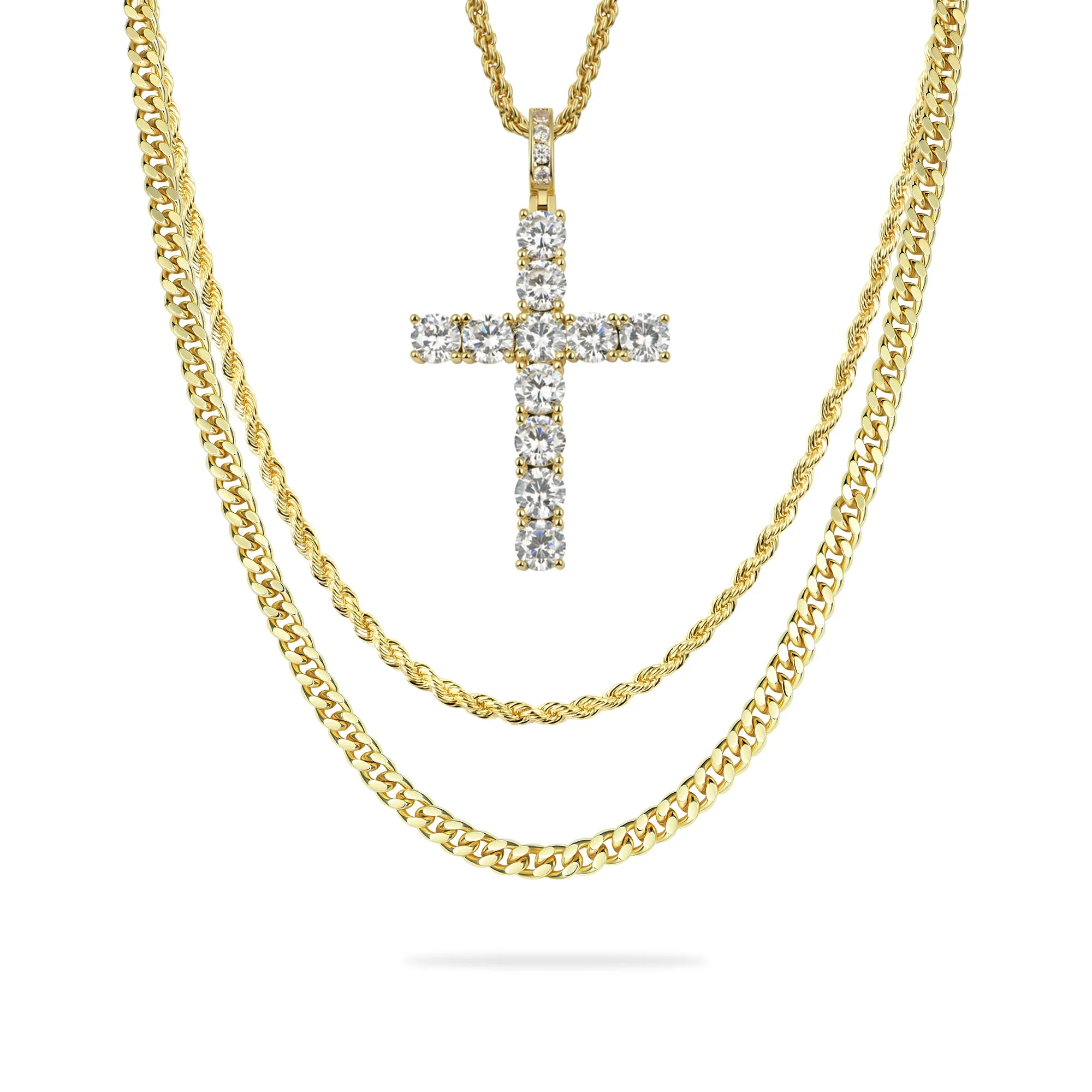 2.5mm Rope Chain   3.5mm Cuban Link Chain   Cross Pendant Gift Set