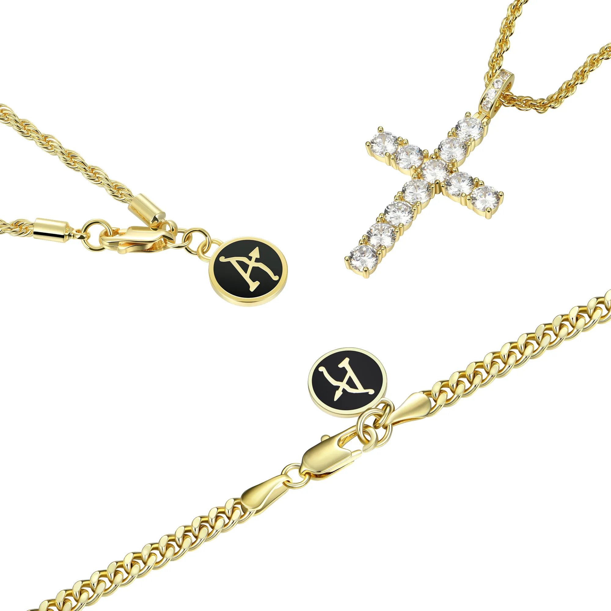 2.5mm Rope Chain   3.5mm Cuban Link Chain   Cross Pendant Gift Set