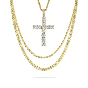 2.5mm Rope Chain   3.5mm Cuban Link Chain   Cross Pendant Gift Set