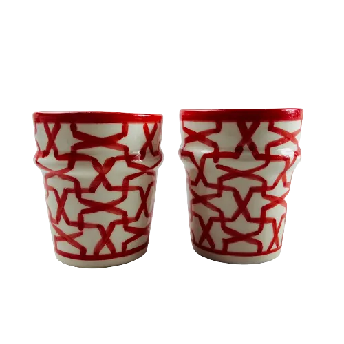 4 Moroccan Coffee Cups with Red Pattern