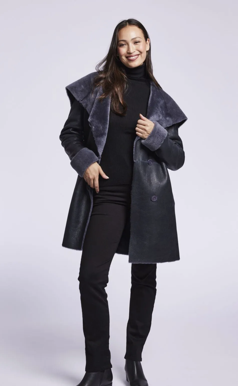 #4284 Shearling coat with convertible collar