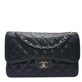 A58600 Black Caviar Classic Jumbo Double Flap SHW