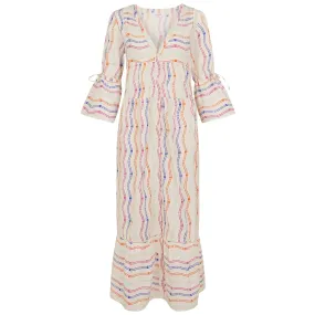 Accessorize London Women's Multi Stripe Flute Sleeve Dress Small