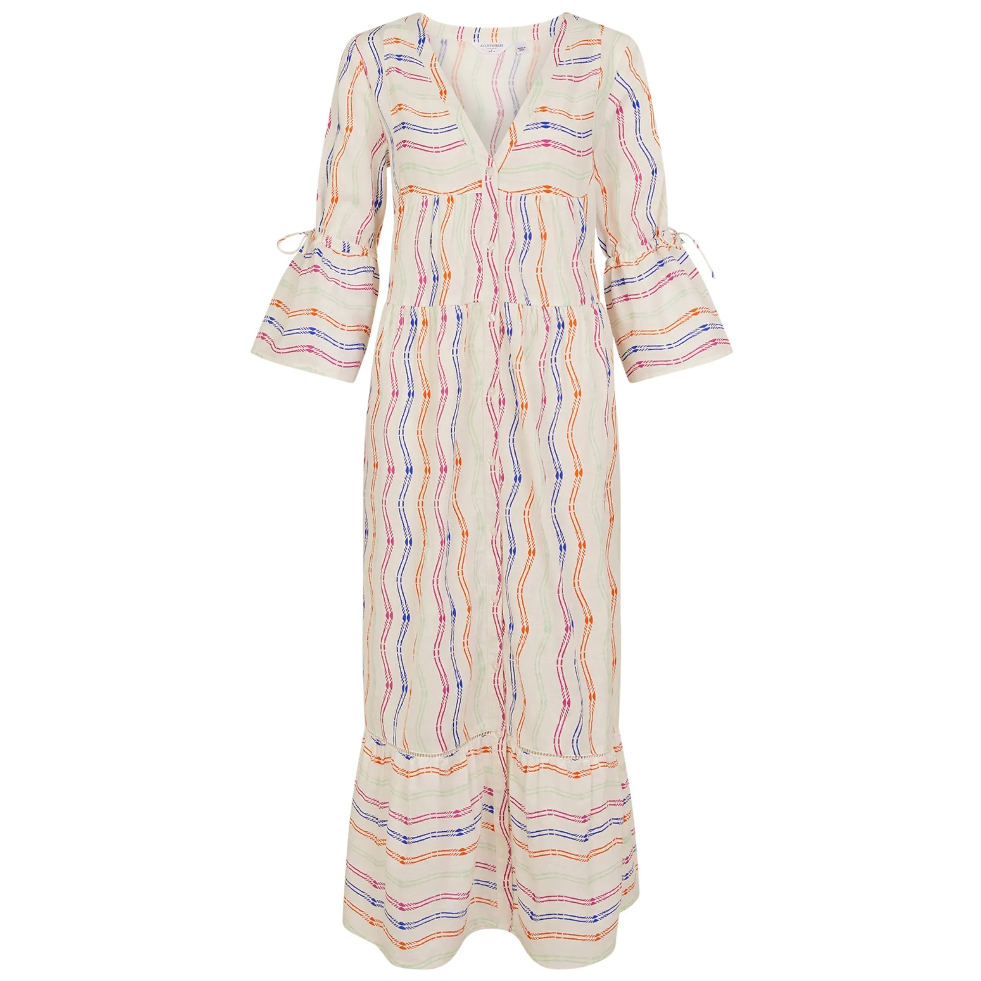 Accessorize London Women's Multi Stripe Flute Sleeve Dress X Small