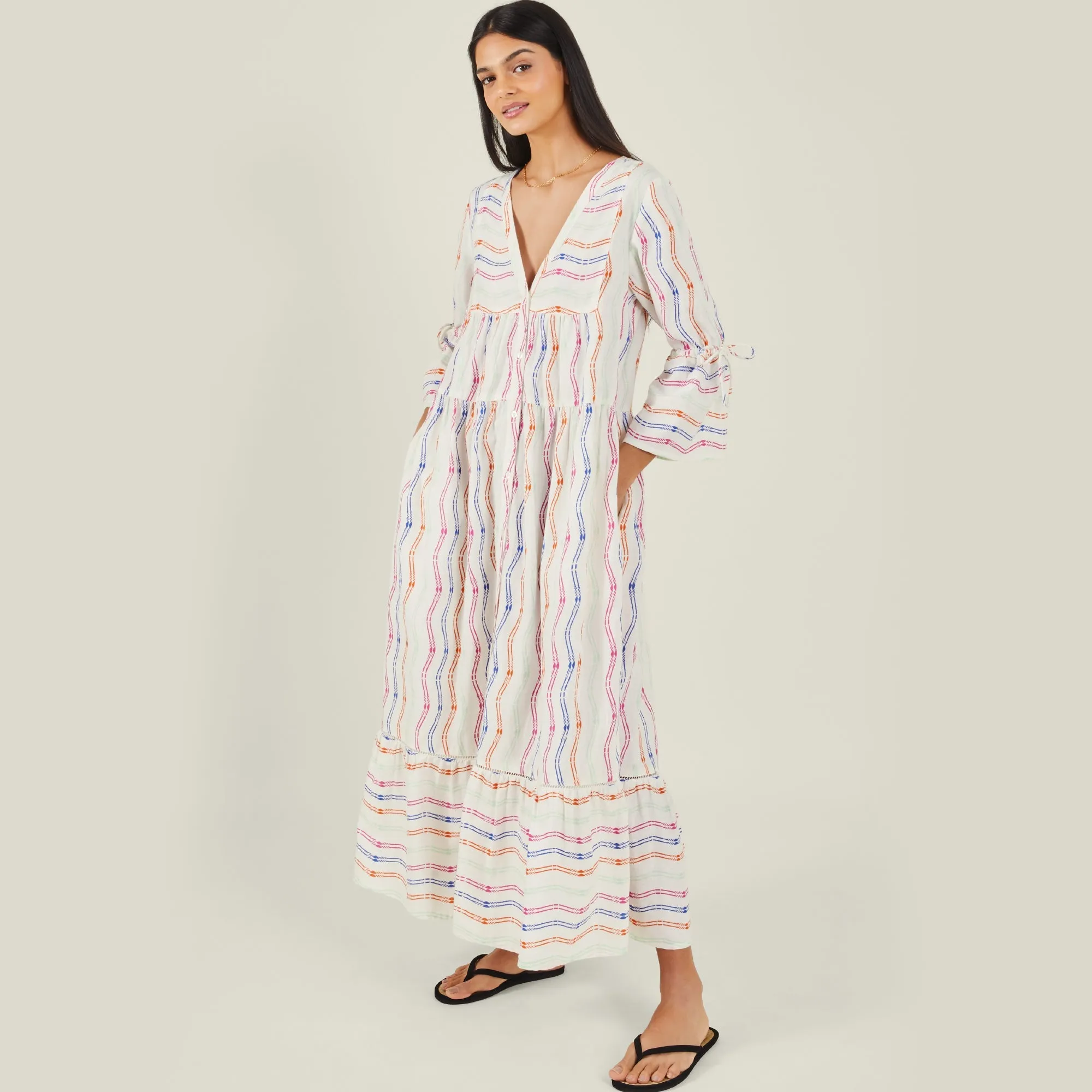 Accessorize London Women's Multi Stripe Flute Sleeve Dress X Small