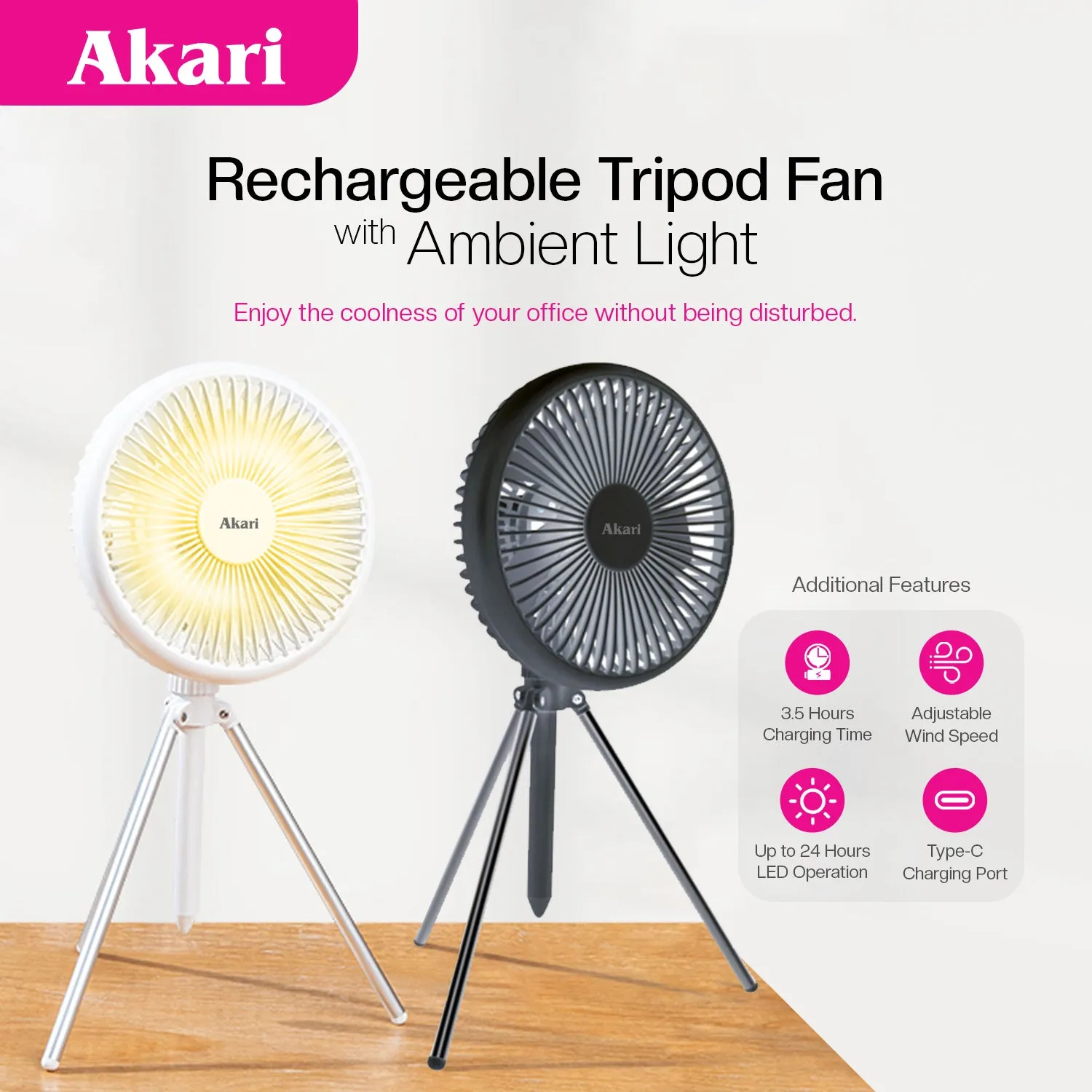 Akari Rechargeable Tripod Fan (ARF-139)