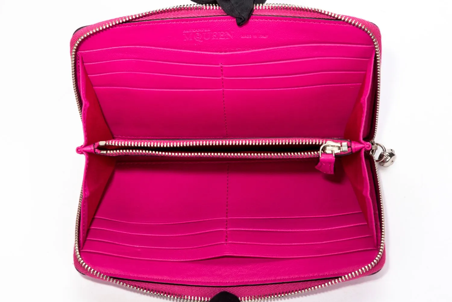 Alexander McQueen Fuchsia Nappa Leather Zippy Wallet with Box