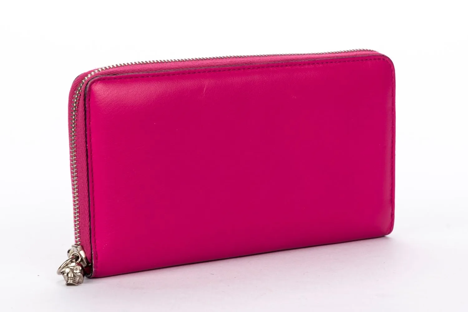 Alexander McQueen Fuchsia Nappa Leather Zippy Wallet with Box