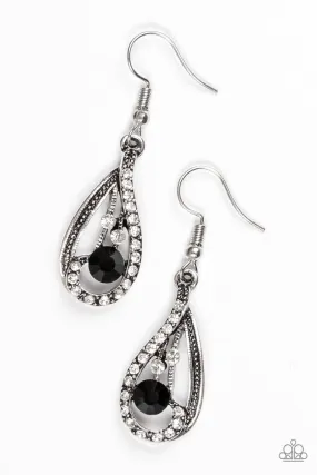 All For Show Black and White Rhinestone Earrings - Paparazzi Accessories