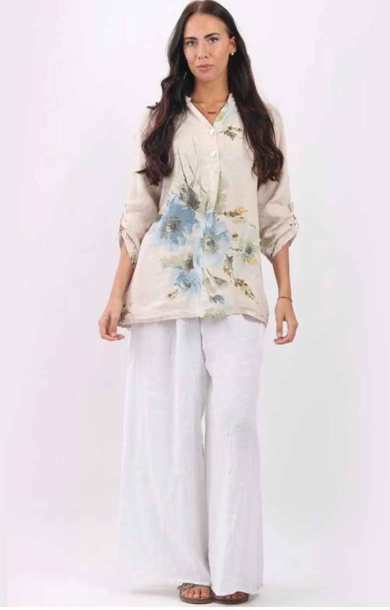 Anne   Kate Italian Floral Print  Linen Top