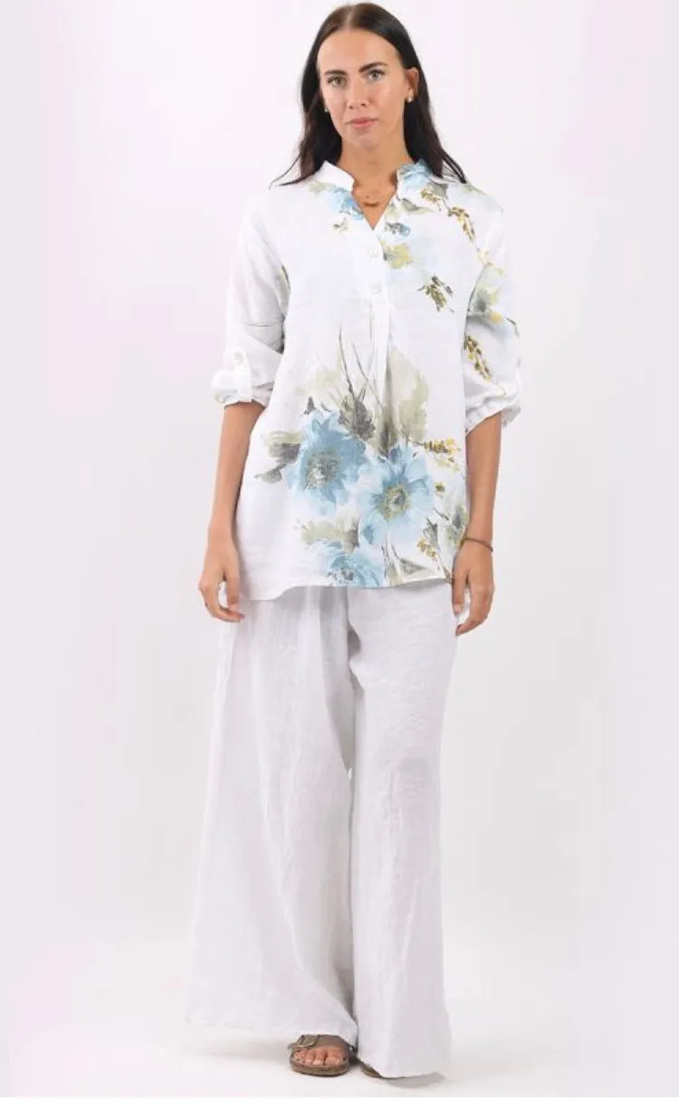 Anne   Kate Italian Floral Print  Linen Top