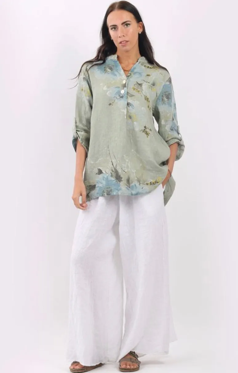 Anne   Kate Italian Floral Print  Linen Top