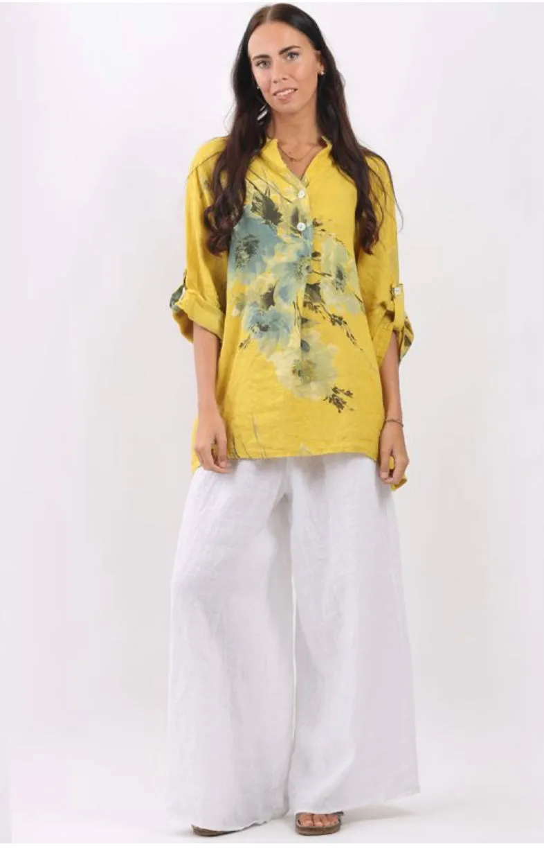 Anne   Kate Italian Floral Print  Linen Top