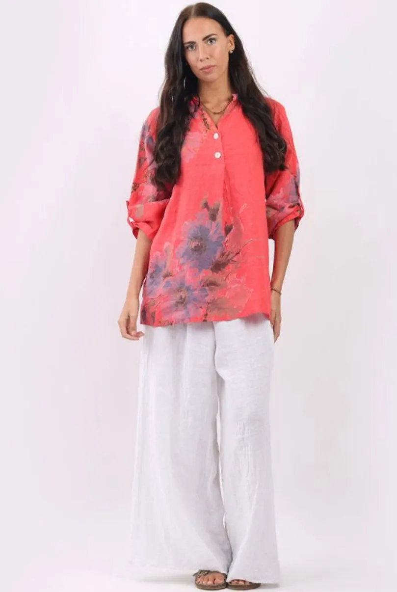 Anne   Kate Italian Floral Print  Linen Top