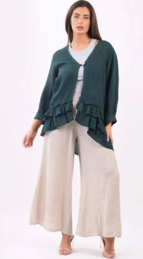 Anne   Kate Italian Plain Linen Ruffle Jacket