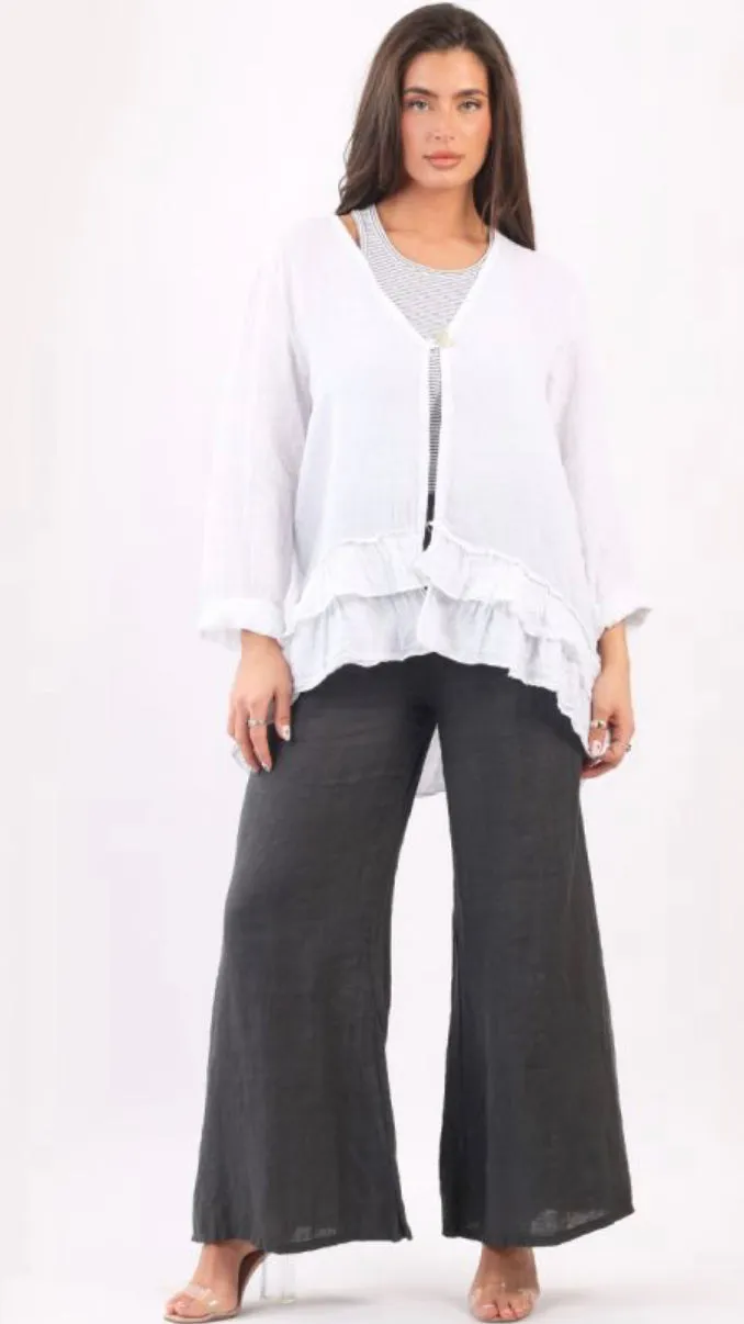 Anne   Kate Italian Plain Linen Ruffle Jacket