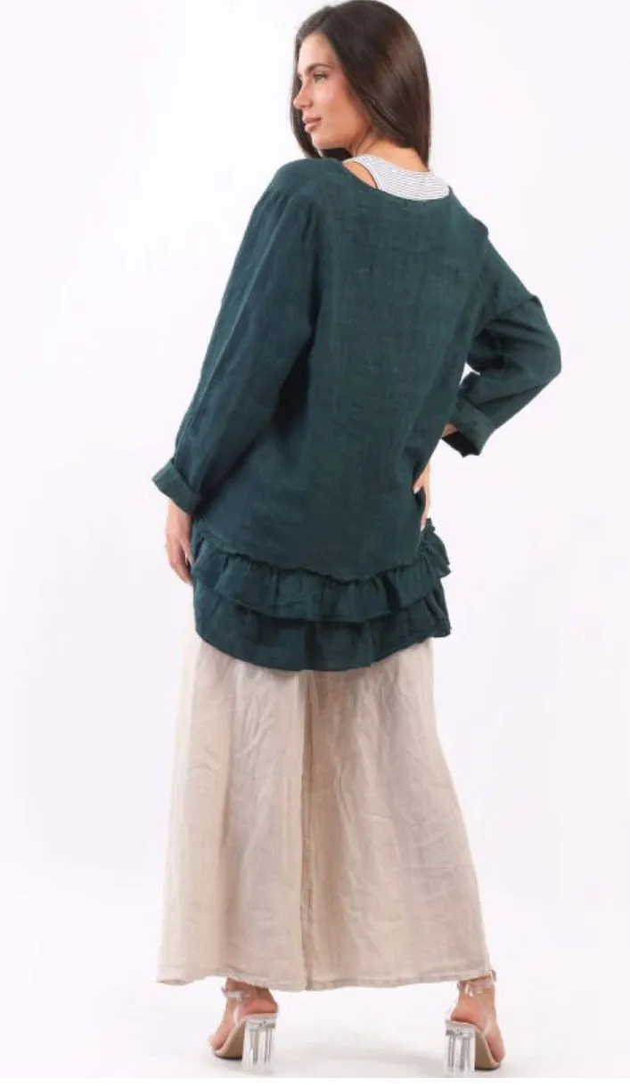 Anne   Kate Italian Plain Linen Ruffle Jacket