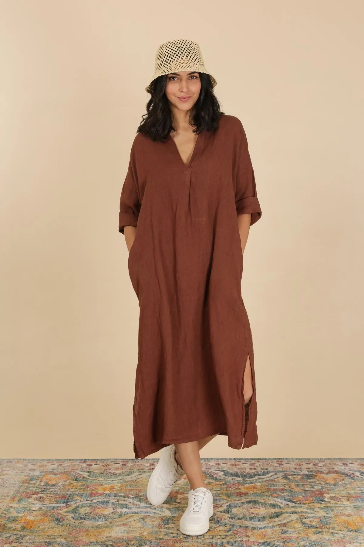 Anne   Kate Italian Ragusa Linen Midi Dress