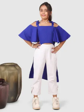 Asymmetric  flared  top sleeve with pant Royal Blue and White