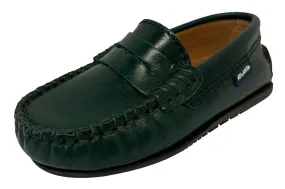 Atlanta Mocassin Boy's and Girl's Smooth Leather Penny Loafers, Green Sierra Antik