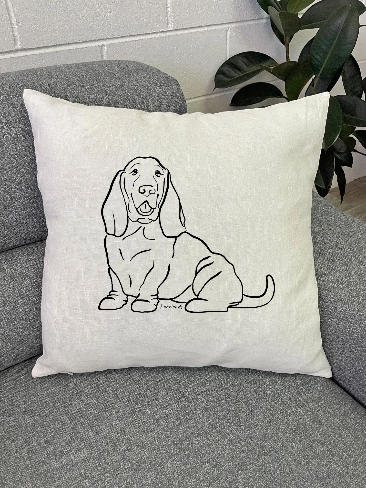 Basset Hound Linen Cushion Cover