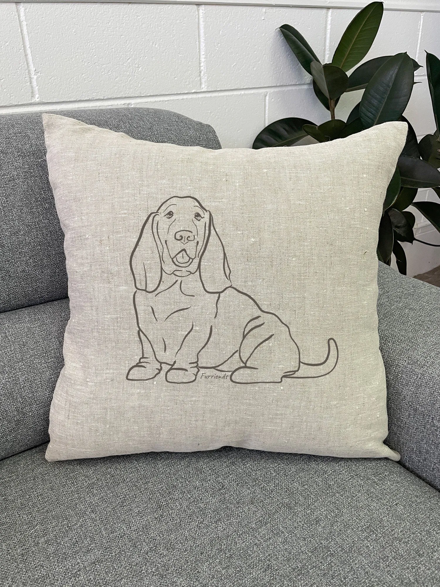 Basset Hound Linen Cushion Cover