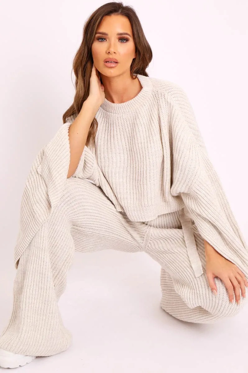 Beige Chunky Knit Loungewear Set - Harper