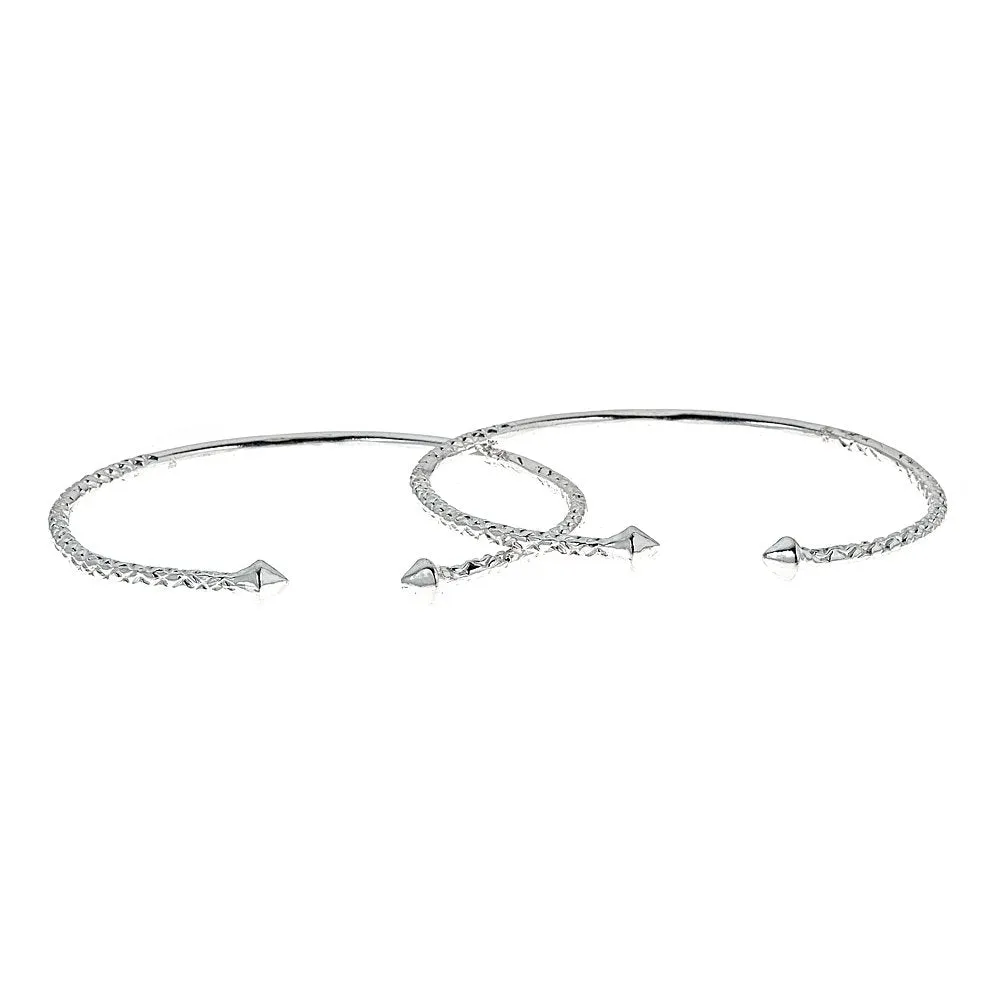 Better Jewelry Smooth Pyramid Ends .925 Sterling Silver West Indian Bangles (24 grams), 1 pair