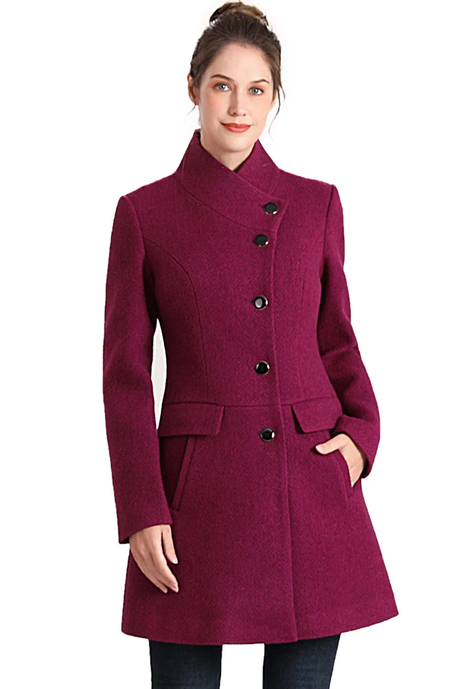 BGSD Women Sue Wool Stand Collar Walker Coat