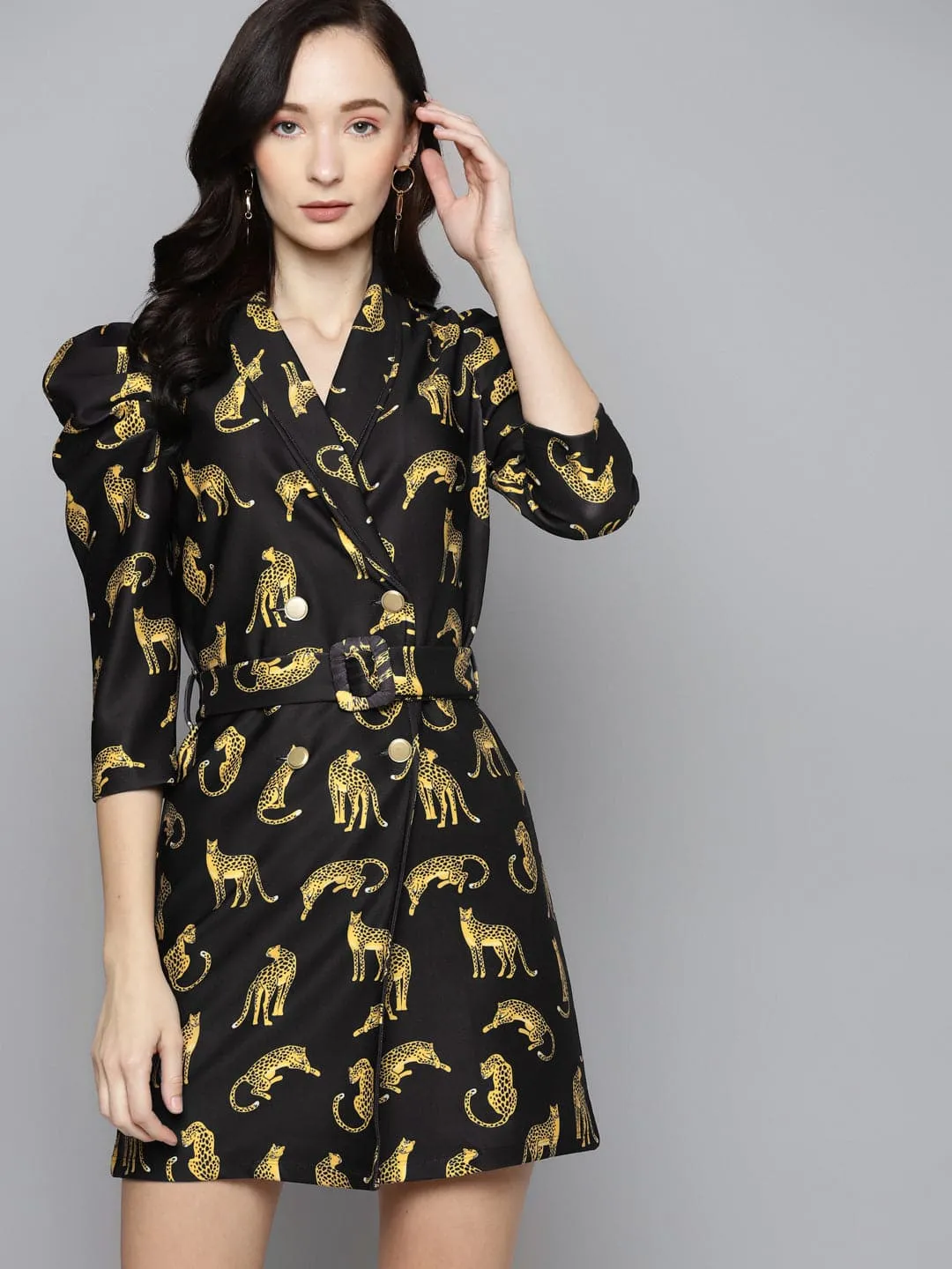 Black Scuba Cheetah Blazer Dress