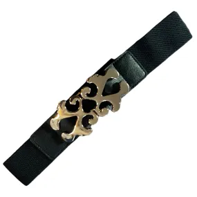 Black Stretch Belt Gold Clasp Buckle Medium