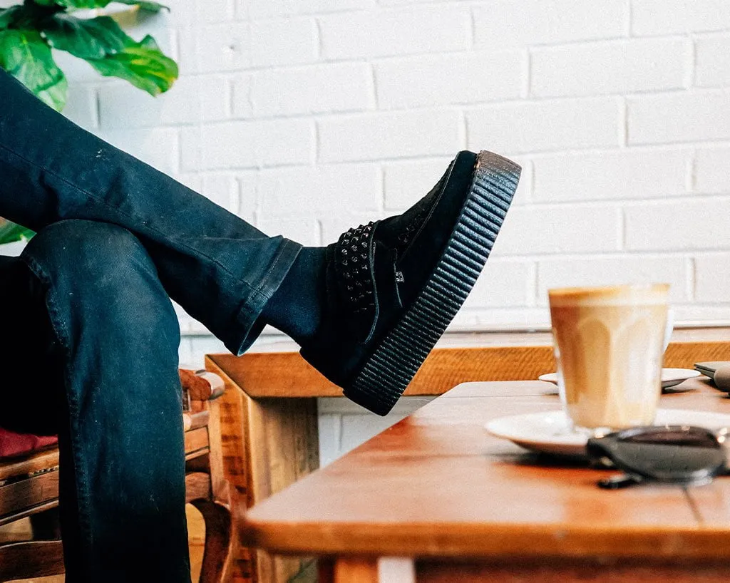 Black Suede Studded Strap Viva Mondo Creeper