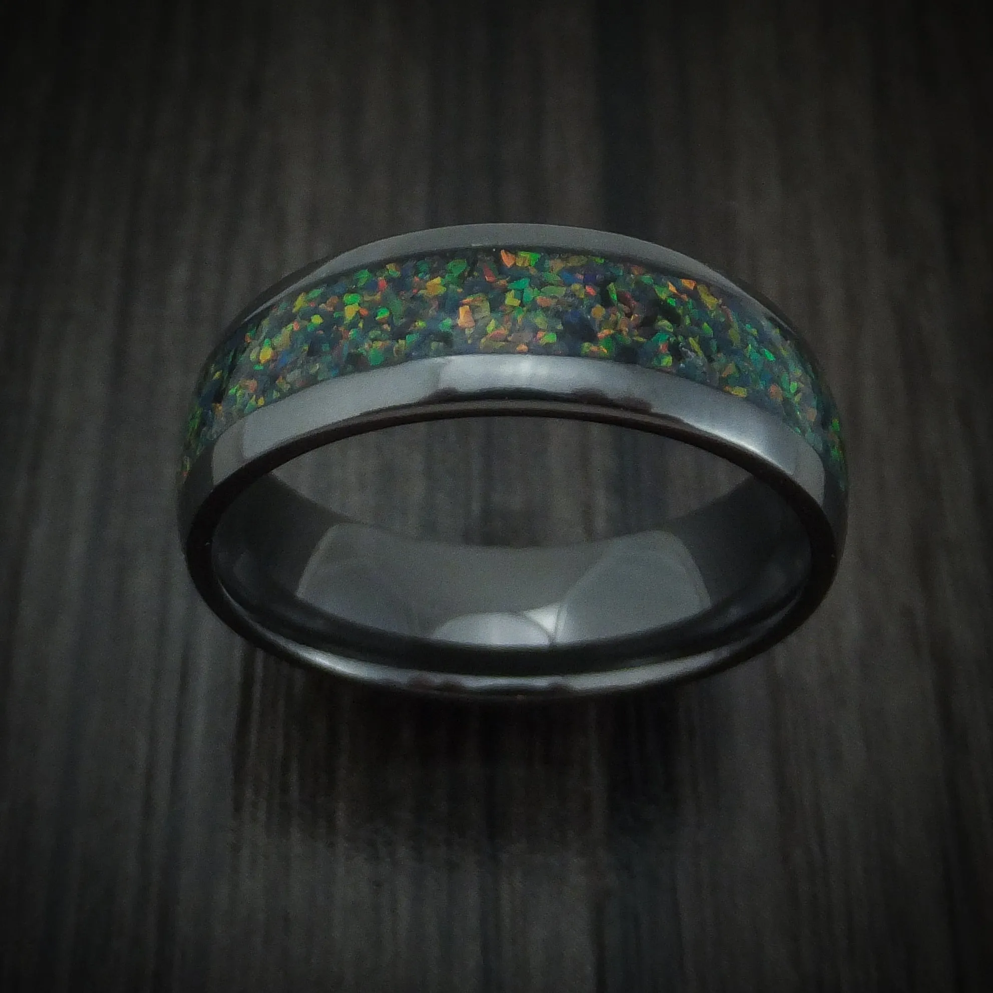 Black Titanium And Opal Men's Ring Custom Made Band