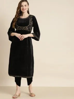 Black Velvet Bodice Zari Embroidered Kurta