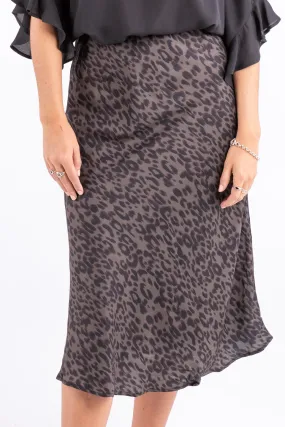 Broadway Khaki Animal Bias Midi Skirt