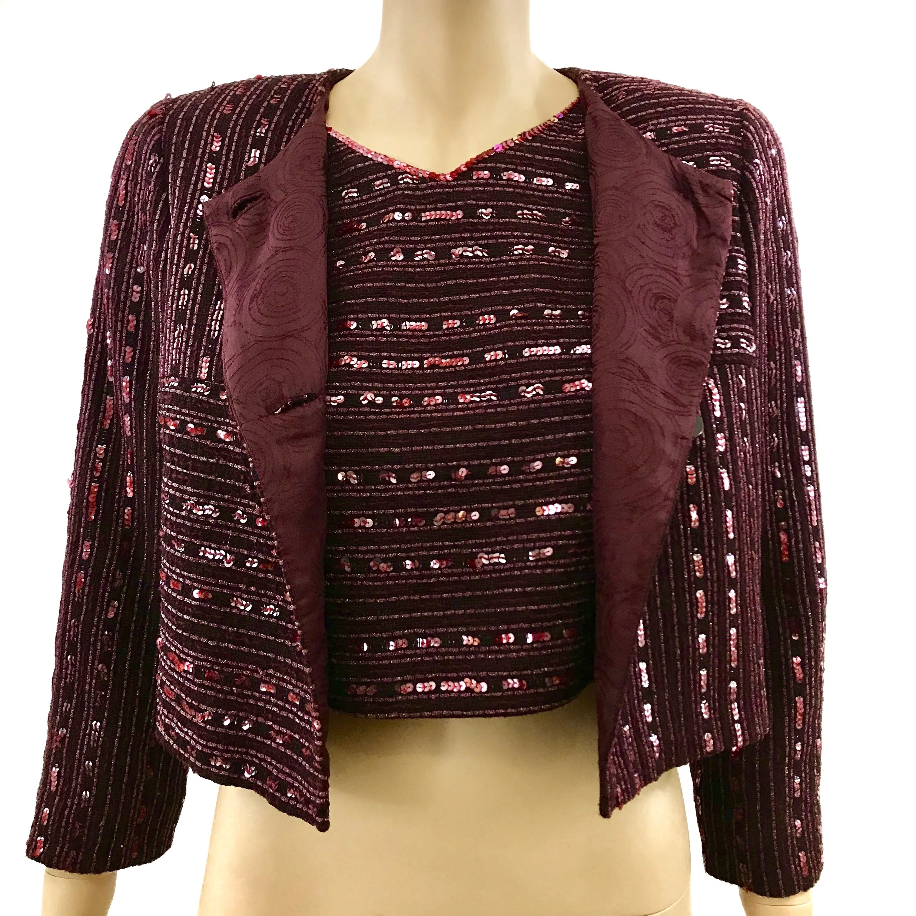 Chanel 00C Maroon Sequined Short Jacket Size US10 | FR40