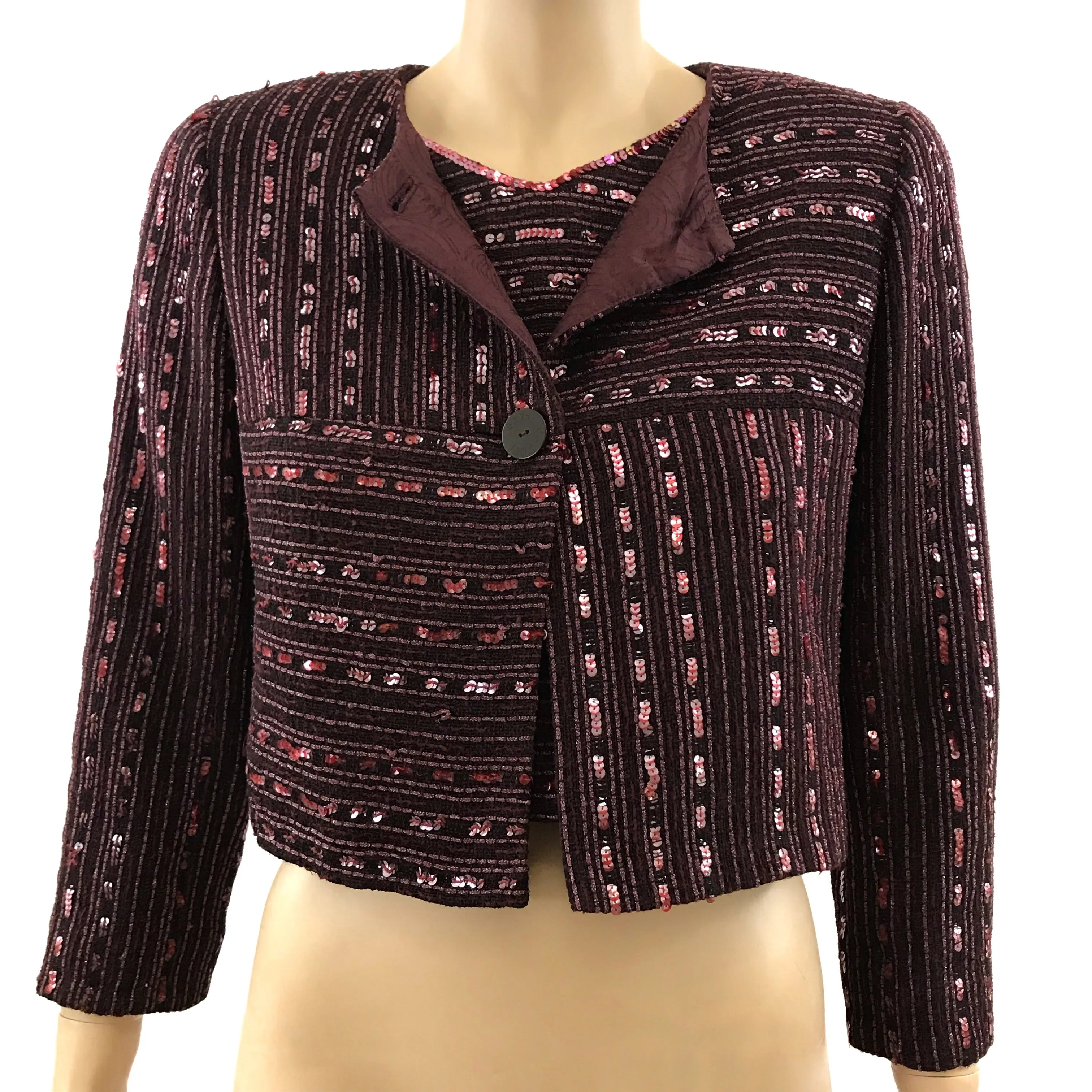 Chanel 00C Maroon Sequined Short Jacket Size US10 | FR40