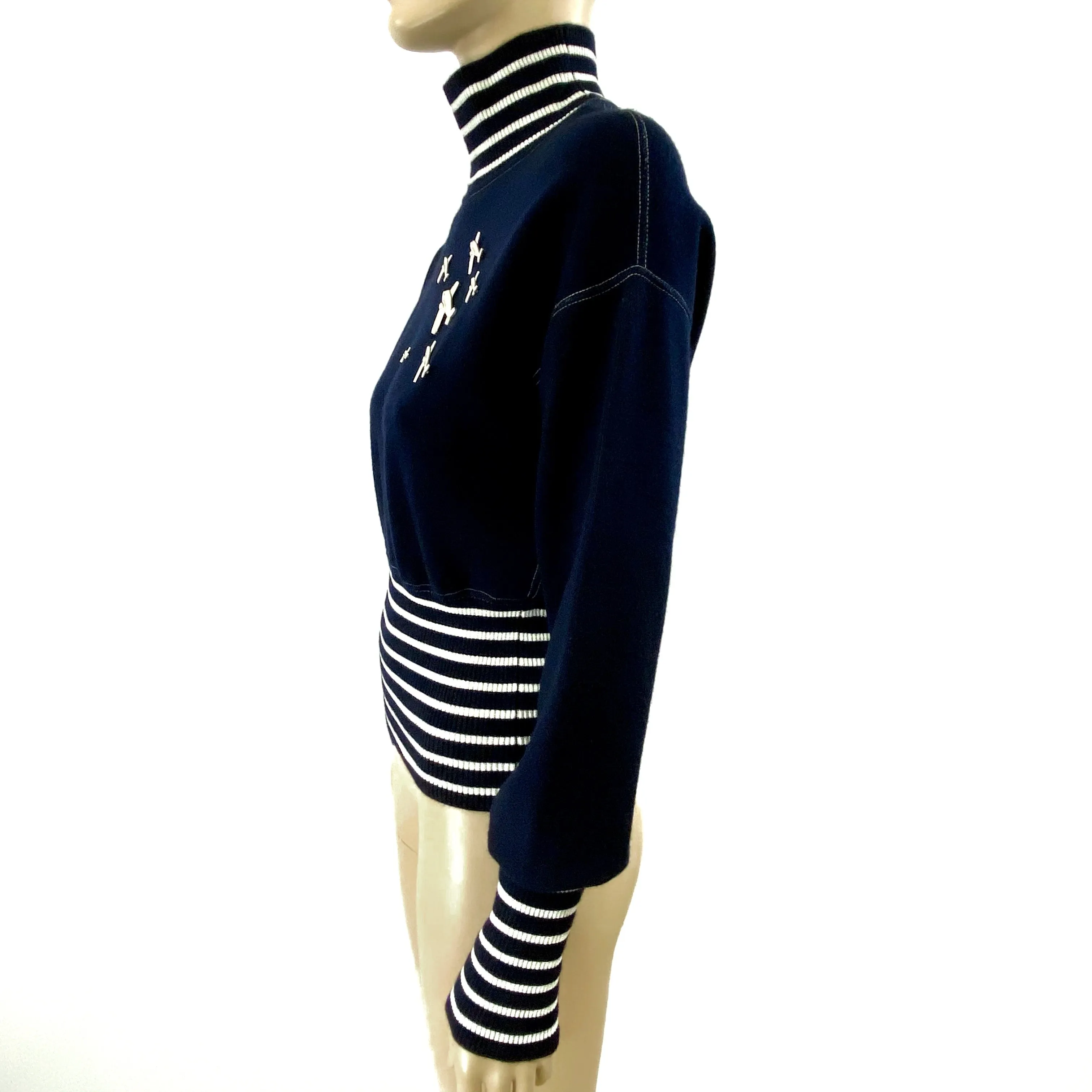 CHANEL 2008 Cruise 08C Navy White Airplane Sweater Size 40 | 6