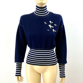 CHANEL 2008 Cruise 08C Navy White Airplane Sweater Size 40 | 6