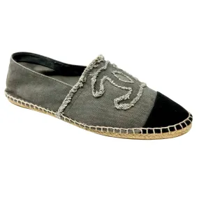 CHANEL Canvas Gray Black Espadrille Flats 11, 11.5 / 42