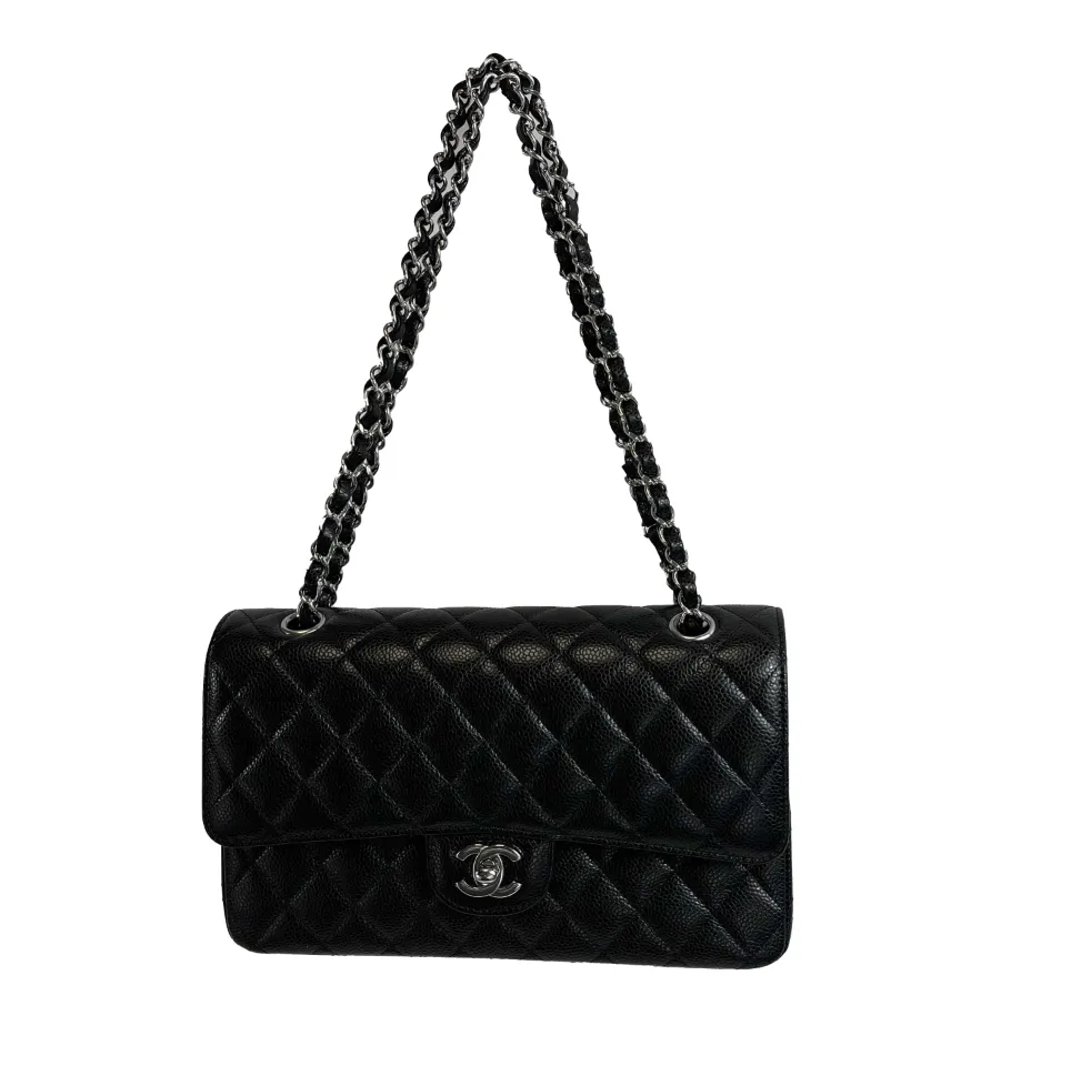 CHANEL - NEW 2021 Timeless Black Medium Double Flap Caviar Crossbody Shoulder Bag