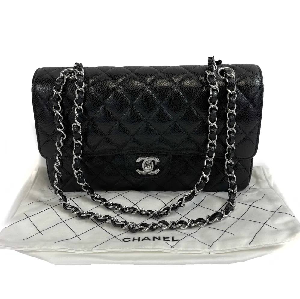 CHANEL - NEW 2021 Timeless Black Medium Double Flap Caviar Crossbody Shoulder Bag